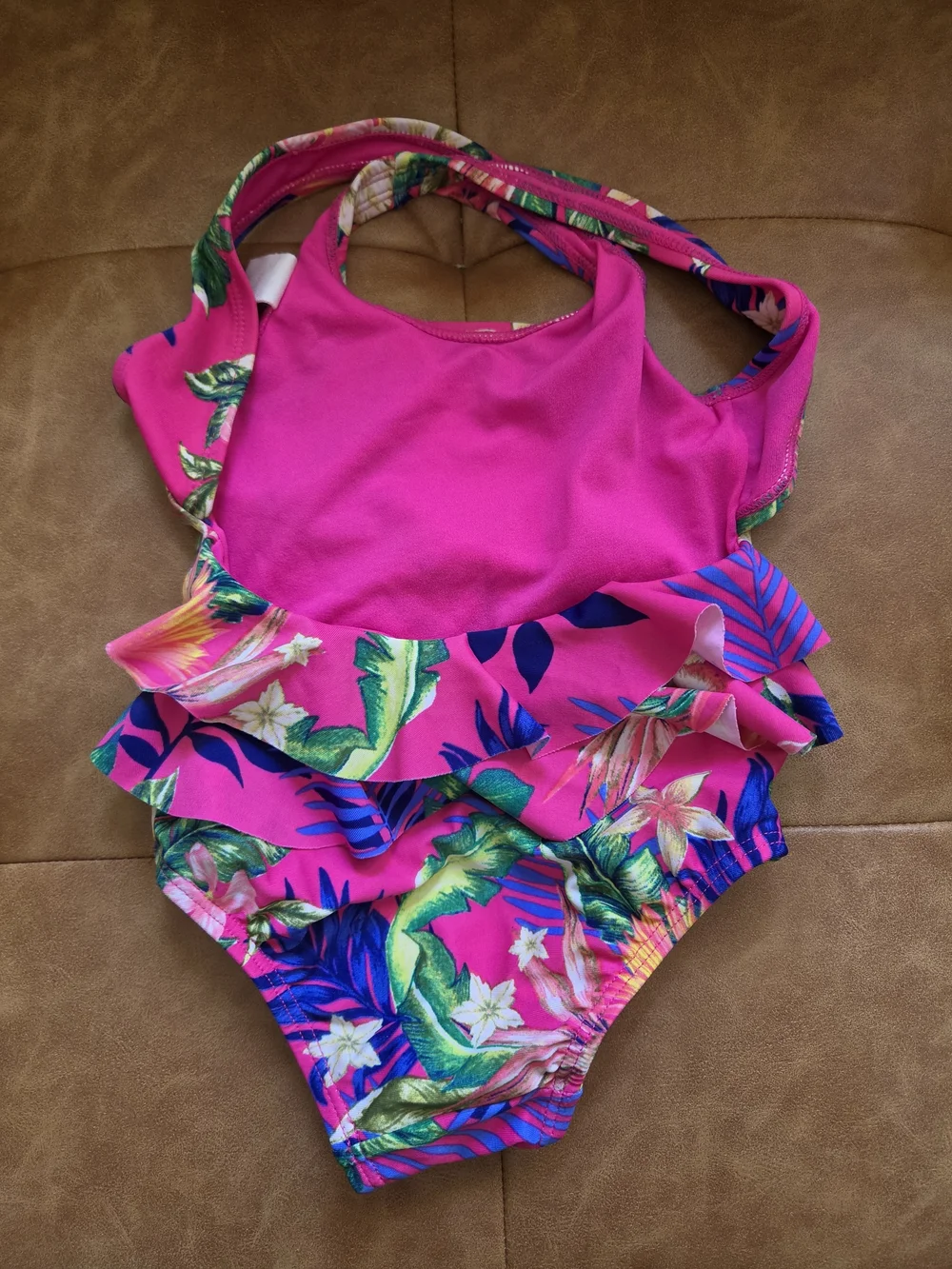GAP Bright Pink Tropical One-Piece Swimsuit with Crisscross Straps